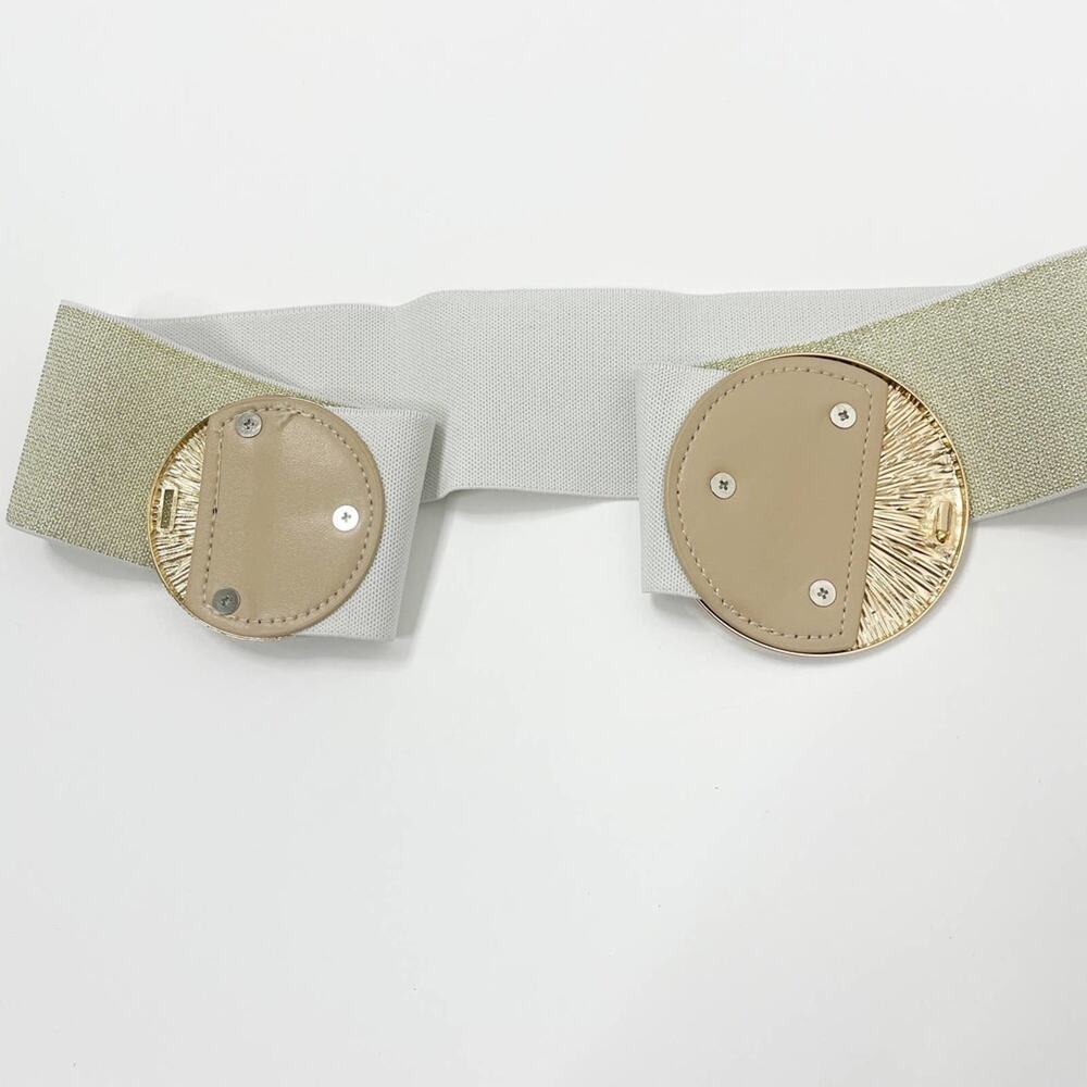 2/$30 NEW Elastic Wide Corset Safe Waist Belt Metallic Snap Buckle Beige Cinch… - Picture 7 of 10